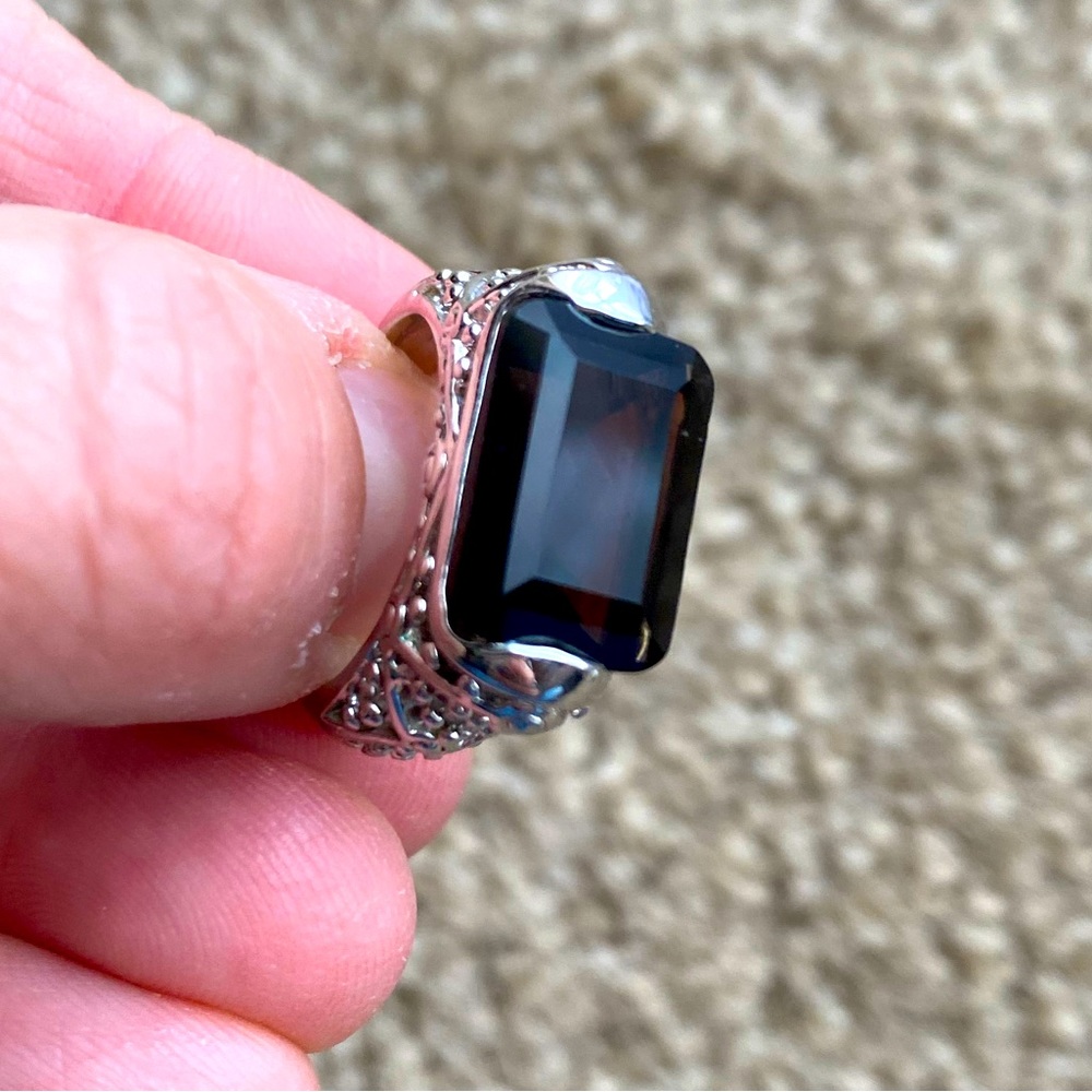 Lia Sophia Dark Brown Smoky Quartz and Silver Ring, size 7